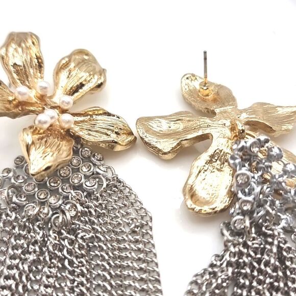 New ZARA Charisma flower chain fringe rhinestone dangle earrings - Picture 6 of 11